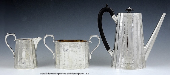 1875年 英国製 スターリングシルバー製ティーセット 3点セット