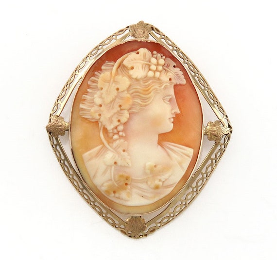 Antique Victorian 10K Gold & Carved Shell Cameo P… - image 1
