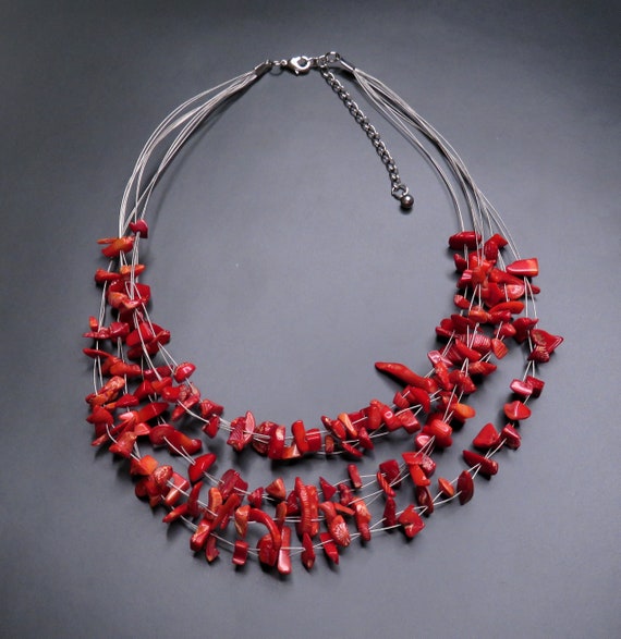 Beautiful 16” Five Strand Red Coral Necklace