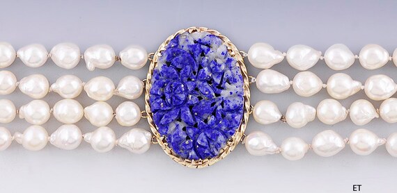 Beautiful Baroque Pearl 14K Gold & Lapis Lazuli 4… - image 1