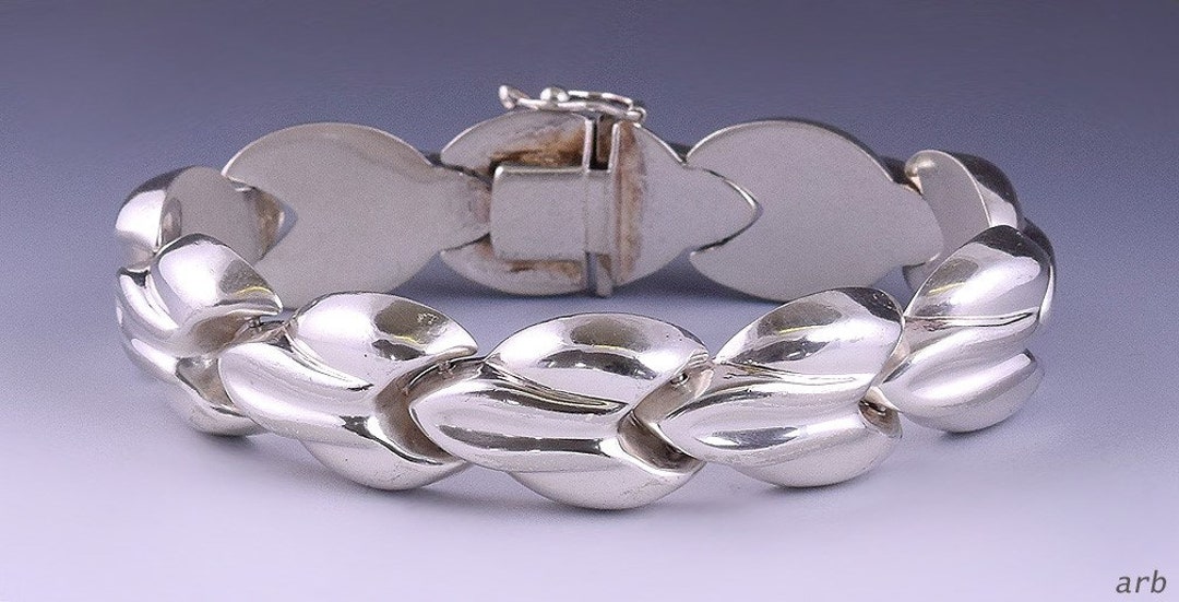Sterling Silver Abstract Link Bracelet W/ Tongue-and-groove Clasp