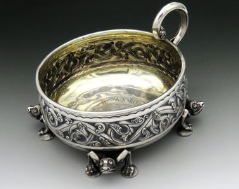 Zeldzame Henrik Moller zilveren Dragestil Dragon Gargoyle Knotwork Bowl Møller