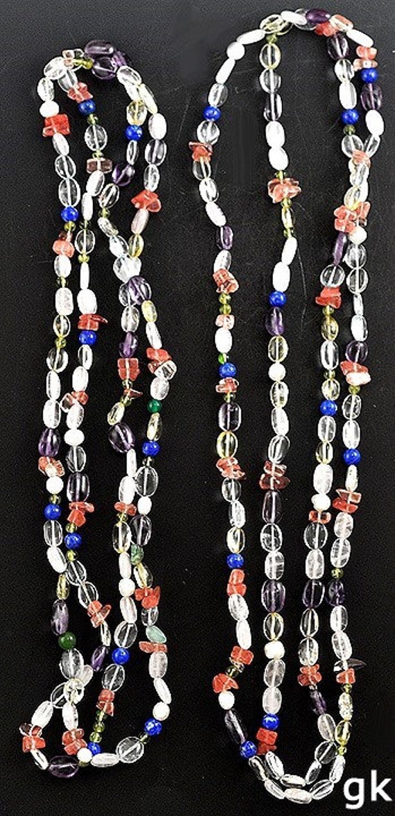 2 Great Colorful Genuine Stone Beaded Necklaces T… - image 1