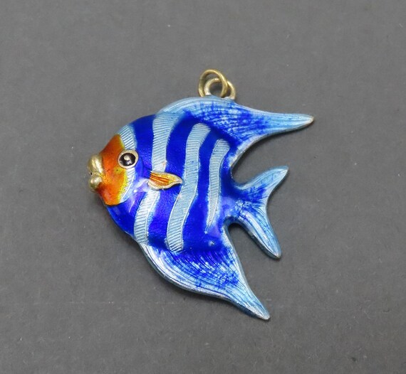 NOS VTG Silver Blue Enamel Tropical Fish Angelfis… - image 3