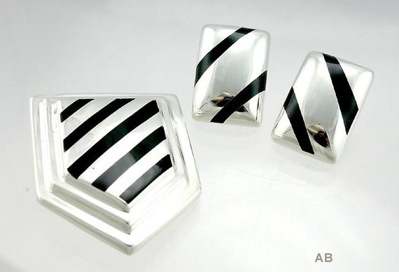 Modern Sterling Silver and Black Enamel Bayanihan… - image 1