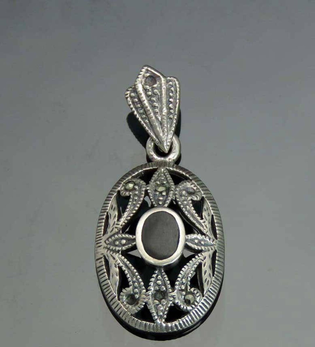 Charming Sterling Silver Marcasite Onyx Pendant - Etsy