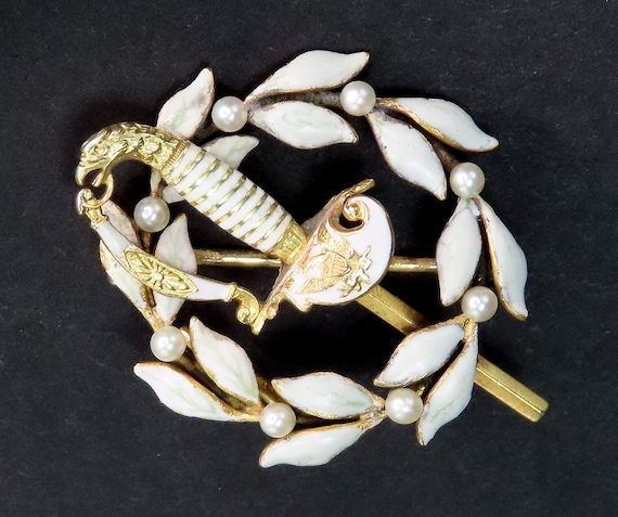 Antique 14k Gold Pearl Enamel Laurel Wreath Offic… - image 1