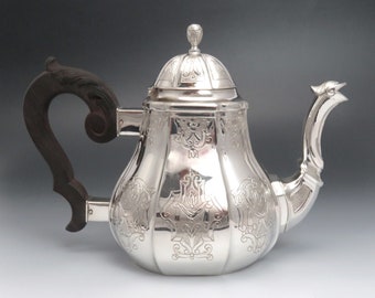 c1900 Antike Europäische Sterling Silber Hand Gravierte Teekanne