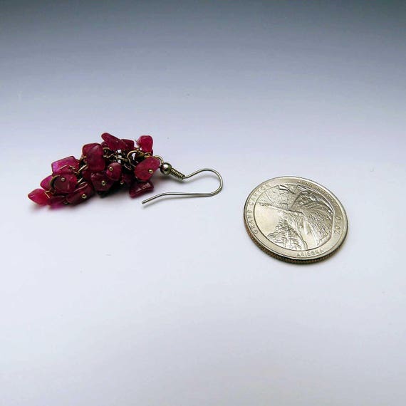 Lovely Pair Red Quartz Gemstone Dangle Earrings - image 2