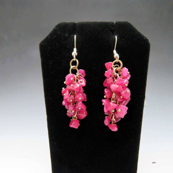 Lovely Pair Red Quartz Gemstone Dangle Earrings - image 1