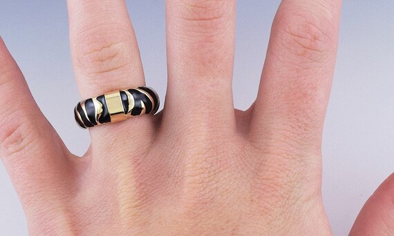 Stunning Designer 14k Yellow Gold Enamel Zebra St… - image 4