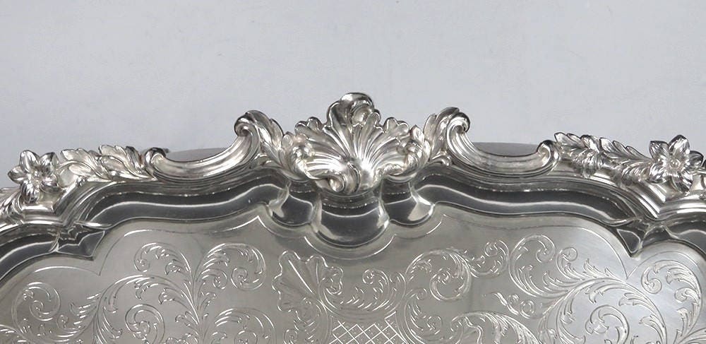 Antique C1820 English Regency Silver Tray W/ Custom Wooden