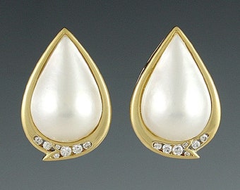 18k Gelbgold Diamant & Mabe Perle Ohrclips