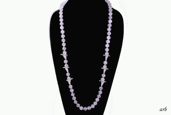 Gleaming Silver and Pale Pink Rose Quartz Long Ne… - image 1