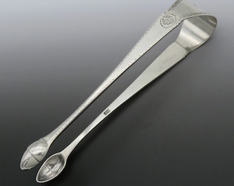 Beautiful American Colonial Era Late 1700s Coin Silver Sugar Tongs Engraved
