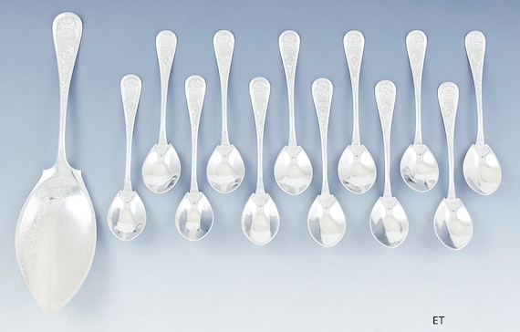 Antique 1800s Rare Tiffany & Co 13pc Sterling Silver Ice Cream