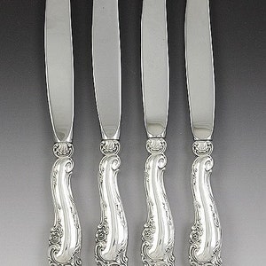 4 Decor Pattern Gorham Sterling Silver Facas de Jantar Verdadeiras 9 1/2 polegadas