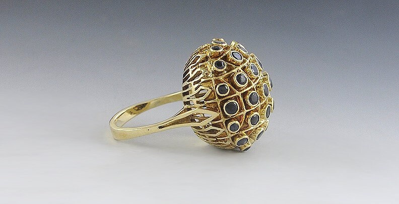 Eye-catching 18k Yellow Gold & Sapphire Dome Form Ring - Etsy
