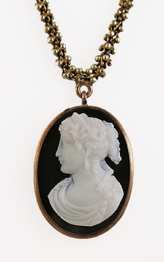 American Victorian 14k Gold & Hardstone Cameo Neck