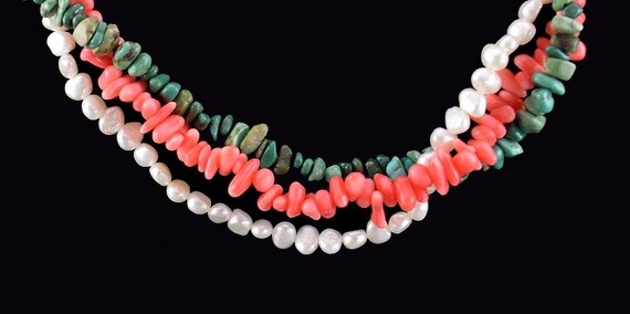 Exquisite Vintage Adjustable Necklace: Pink Coral… - image 2