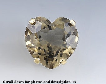 Bright 14k Yellow Gold Smoky Quartz Heart Pin Brooch