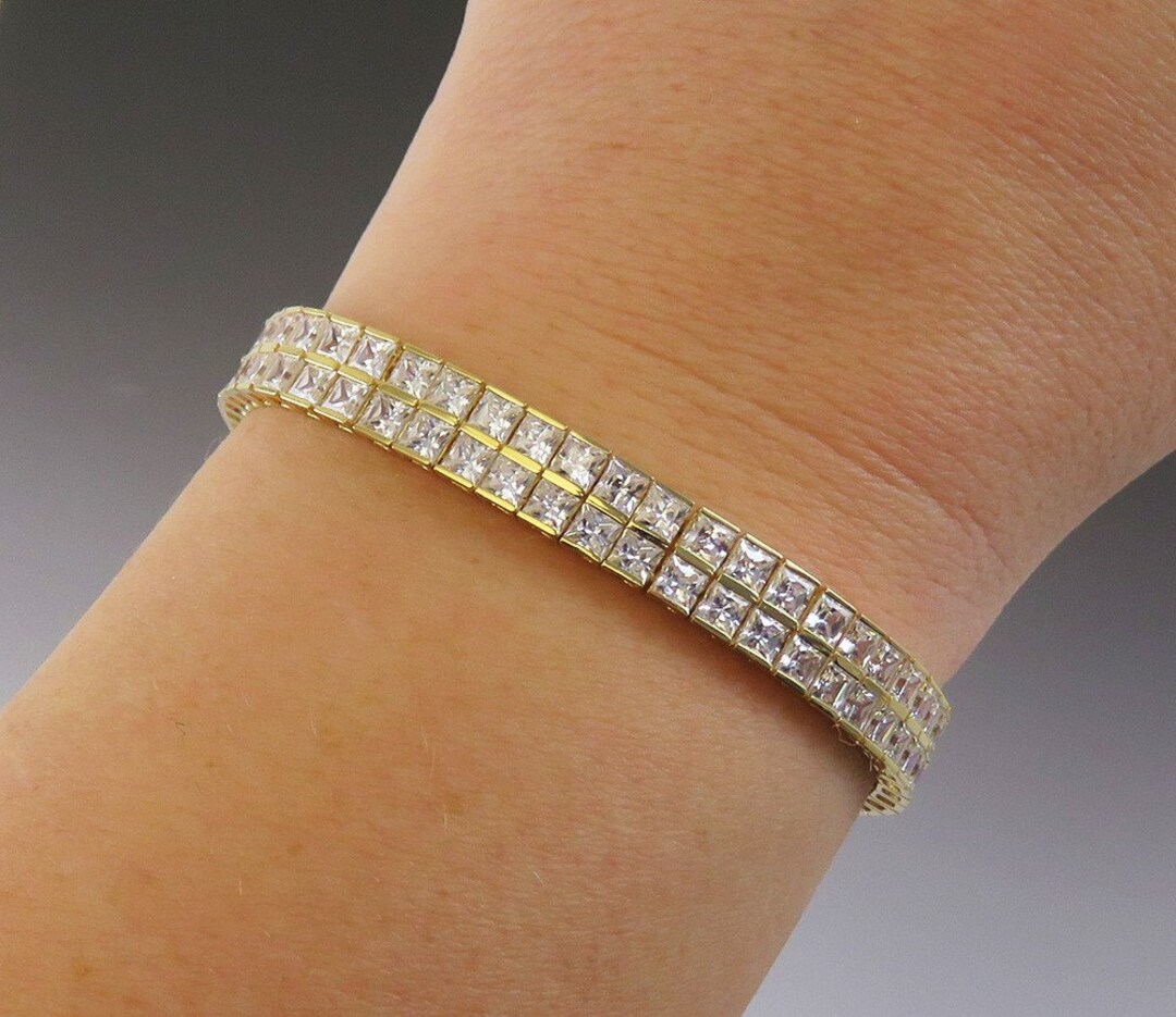 Finest Quality 14K Yellow Gold CZ Double Tennis Bracelet Etsy