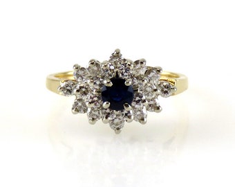Beautiful 14K Yellow Gold 1/2 CT Diamond and Blue Sapphire Gemstone Ring Size 5
