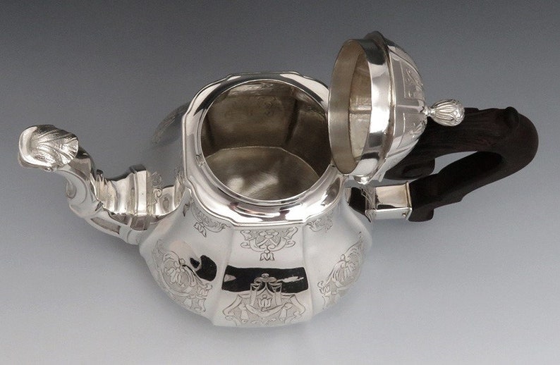 c1900 antieke Europese sterling zilveren handgegraveerde theepot afbeelding 5