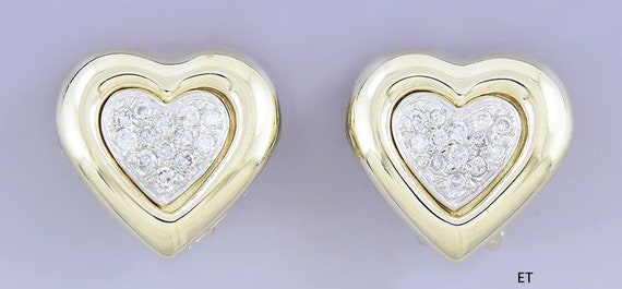 Dazzling Pair 14k Gold & Diamond Heart Shaped Cli… - image 1