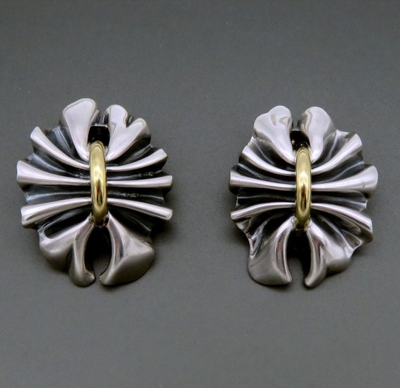 Fab VTG Georg Jensen Sterling Silver 18k Gold #400 Ribbon Earrings 