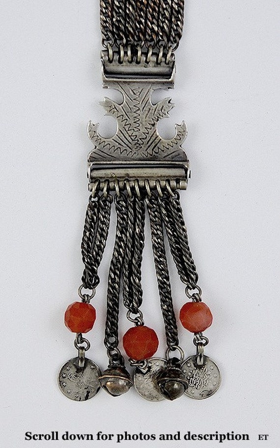 Interesting Silver Turkish Coin & Bell Charm Dangl