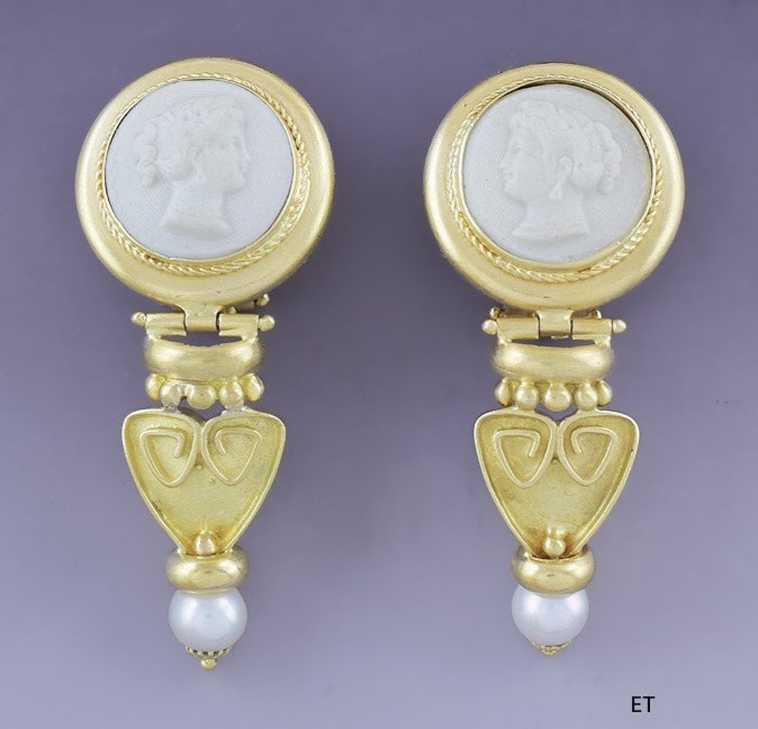 Pair 18k Gold Carved Cameo of a Pretty Woman Earrings Etsy