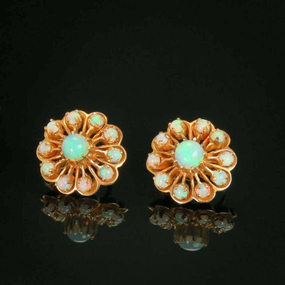 Stunning Pair 14k Gold & Opal Clipback Earrings