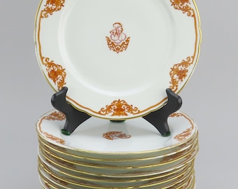 Beautiful 1870s French Porcelain 17 Set Plates Ernie Du Bac Paris 9 1/4 in