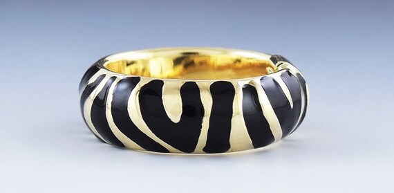 Stunning Designer 14k Yellow Gold Enamel Zebra St… - image 3