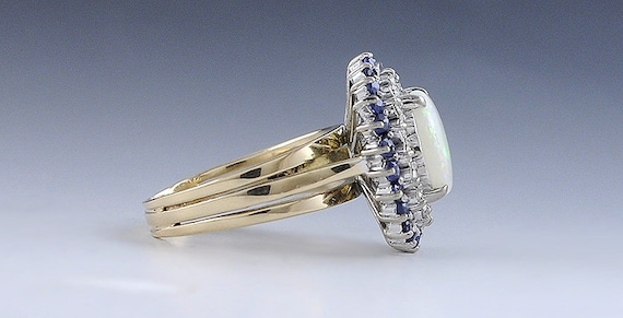 Dazzling 14k Gold Opal Sapphire & Diamond Double … - image 3
