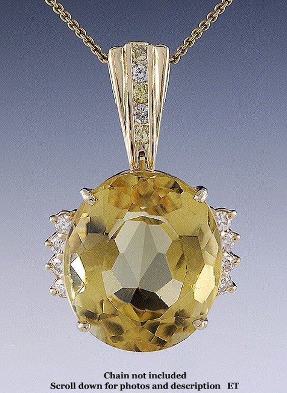 Stunning Huge 39ct Citrine .50ct Diamond 14k Yello