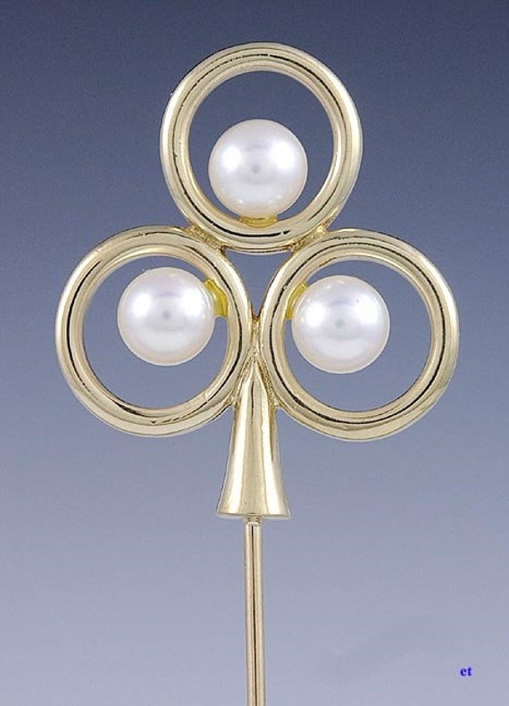 Genuine Mikimoto 14k Gold Natural Pearl Shamrock C