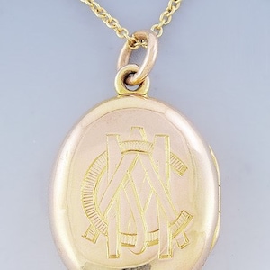 Antique c1857 Elegant Victorian 18k Gold Locket w/ 14k Gold Chain