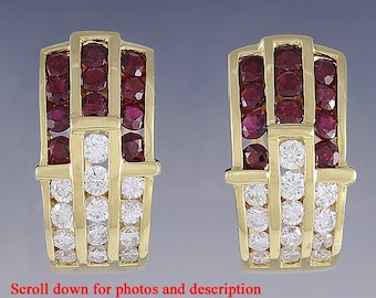 Pair High End 18K Yellow Gold Ruby Diamond Earrings Paris D.N.