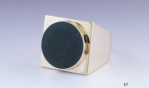 Stylish 14k Gold & Bloodstone Blank Seal Signet Ri
