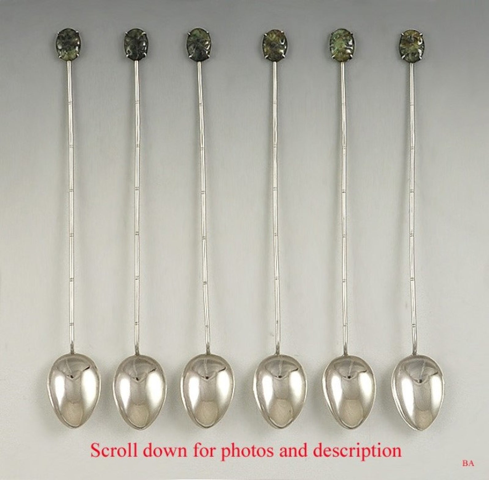 Set of 6 Chinese Sterling Silver Jade Iced Tea Spoons With Etsy