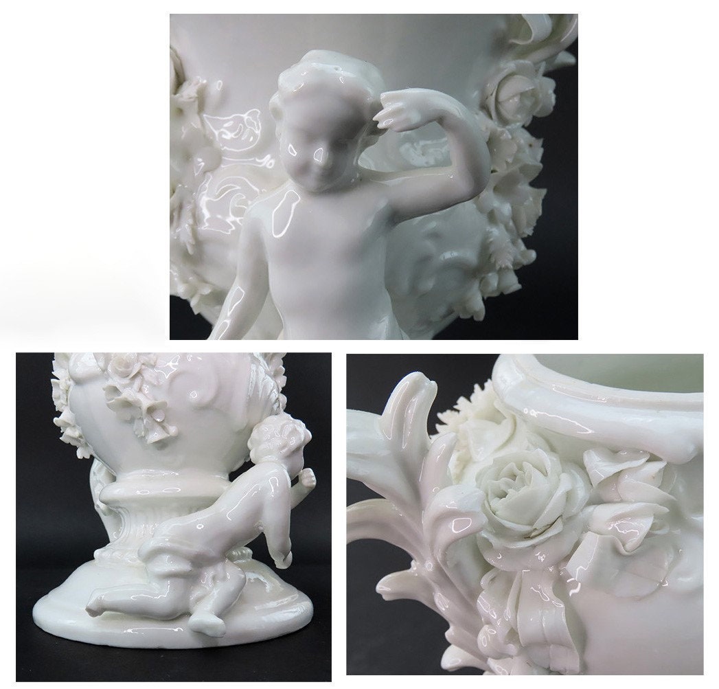 ✴激安！希少フランス製！飾り壺(ポプリ壺)新品未使用！ 印象的な18世紀マイセン製ポプリ壺、透かし彫りの蓋付き壺、花と