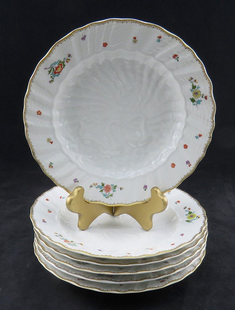 6 Meissen Porcelain Swan Service Indian Flower Branch Salad
