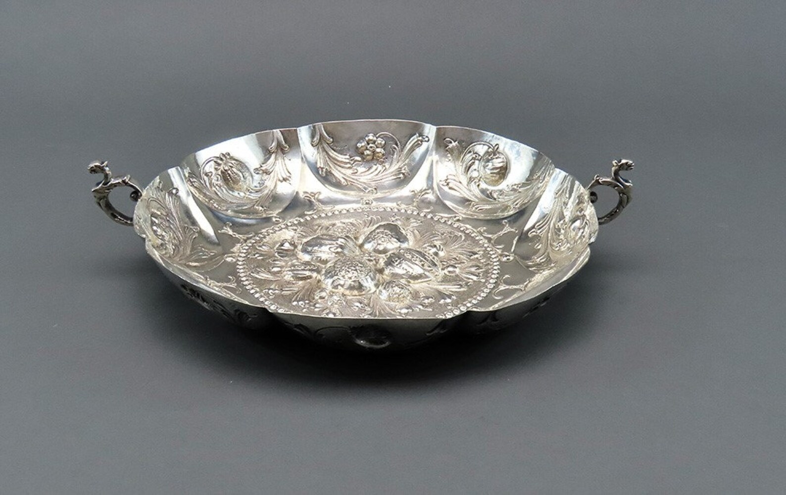 Simon Rosenau Hanau German Silver Bowl Simon Rosenau Hand-chased Flowers and Fruit ...