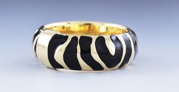 Stunning Designer 14k Yellow Gold Enamel Zebra St… - image 2