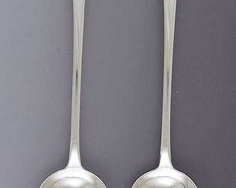 1811 Pair English Georgian Sterling Silver Stuffing / Platter Serving Spoons