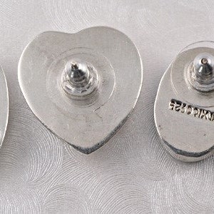 2 Pairs Mexican Sterling Silver Genuine Stone Earrings Heart Oval Studs image 2