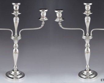 c1819 Antique Pair German .750 Silver 3 Light Convertible Candelabra by Breymann