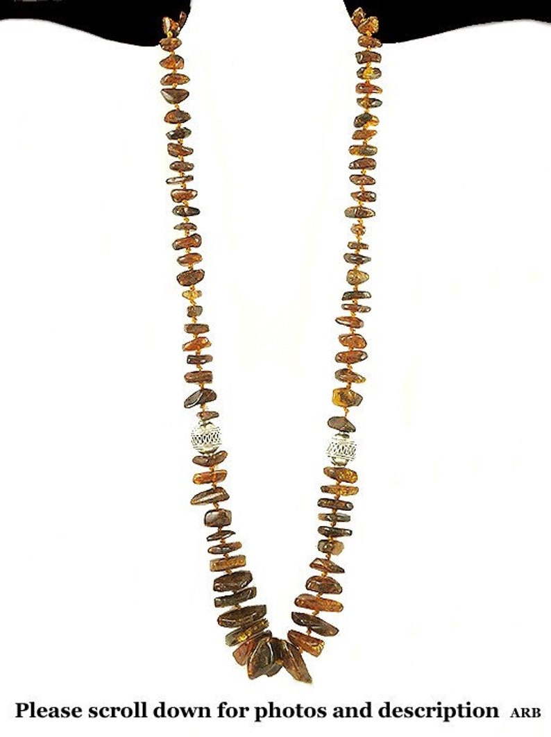 Wonderful Individually Knotted Beaded Necklace of Silver and Amber